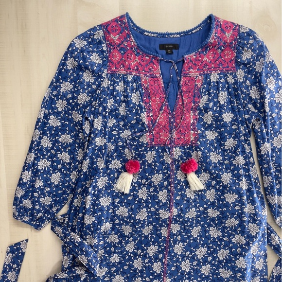 J CREW embroidered block print midi dress casual beautiful XS - Picture 9 of 11